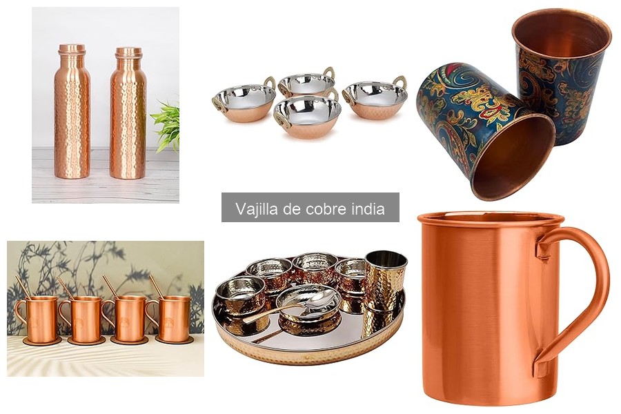 Tipos de vajilla de cobre india: platos, cuencos y jarras